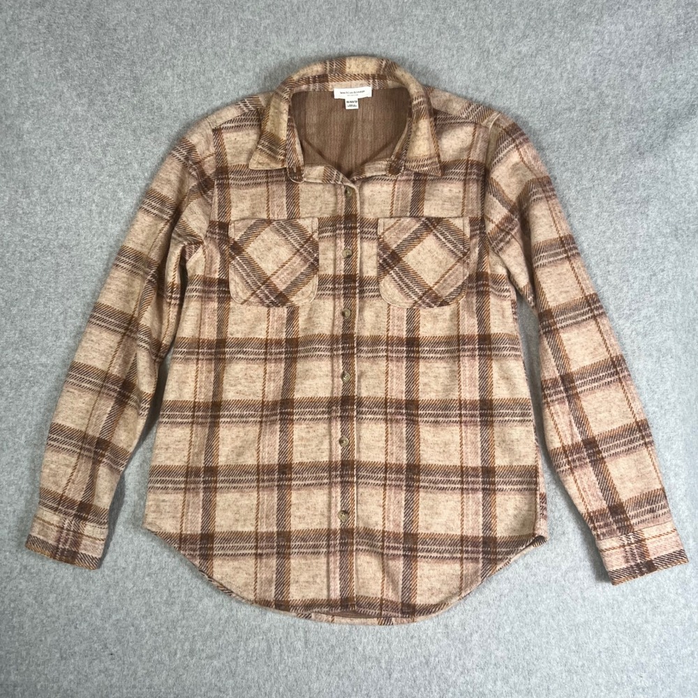 BeachLunchLounge Womens M Plaid‎ Flannel Button Down Shirt Shacket SOFT